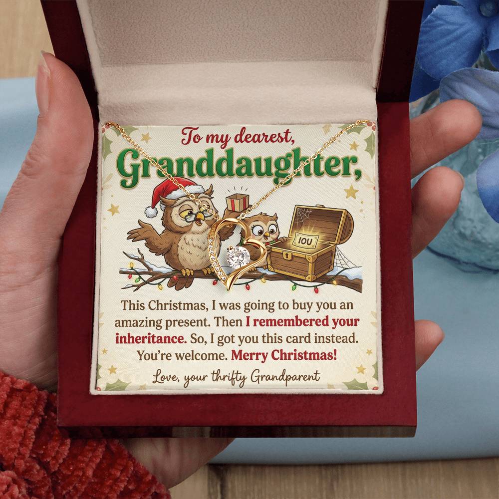 To My Granddaughter Necklace From Grandparent - Funny Christmas Gift, Thrifty Grandparent Inheritance Joke, Love Knot Necklace-LKN22401