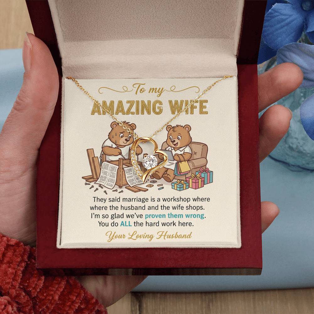To My Wife Necklace From Husband, Funny Anniversary Gift, Birthday Gift Idea for Her, You Do All The Hard Work, Love Knot Necklace-LKN86738