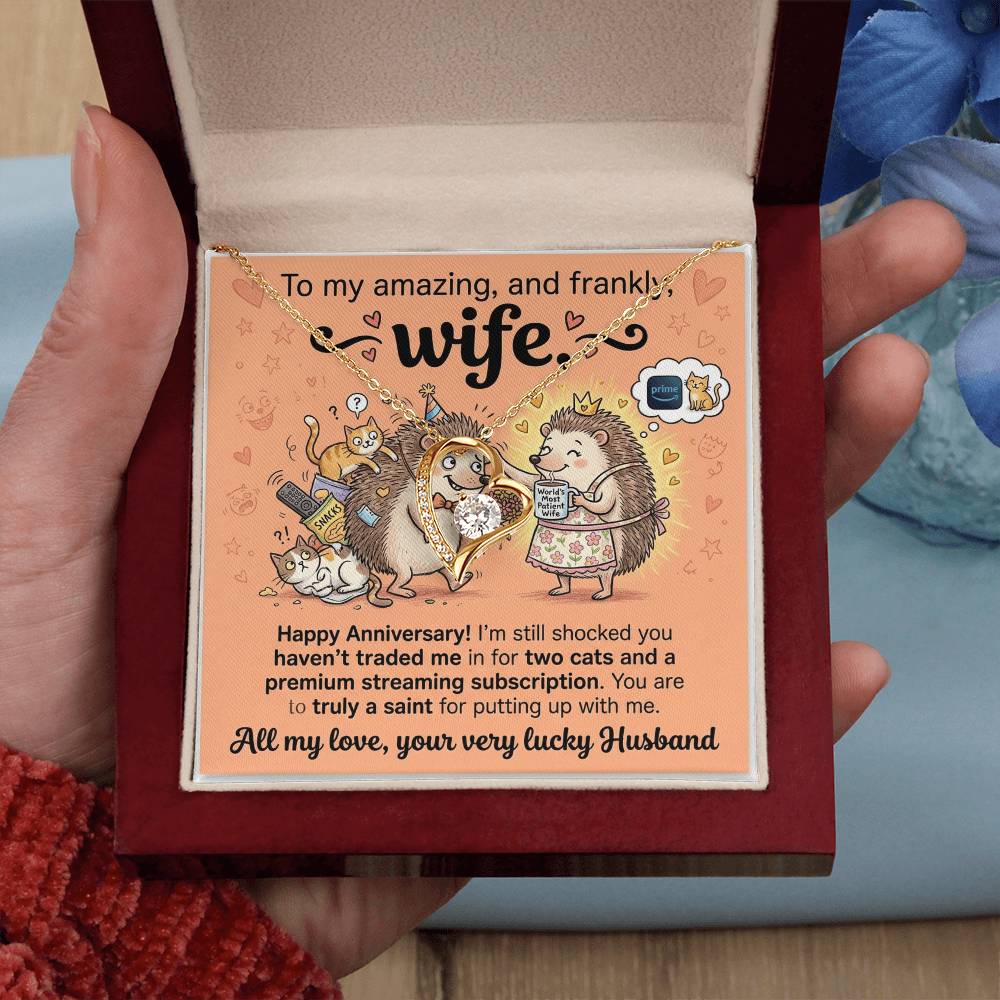 To My Wife Necklace From Husband, Happy Anniversary Gift for Wife, Funny Cat Themed Jewelry Gift, Love Knot Necklace-LKN90364