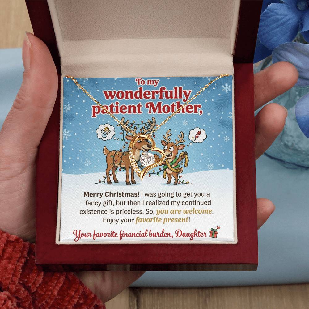 To My Mother Necklace From Daughter, Funny Christmas Gift For Mom, Holiday Present, Favorite Financial Burden - Love Knot Necklace-LKN97710