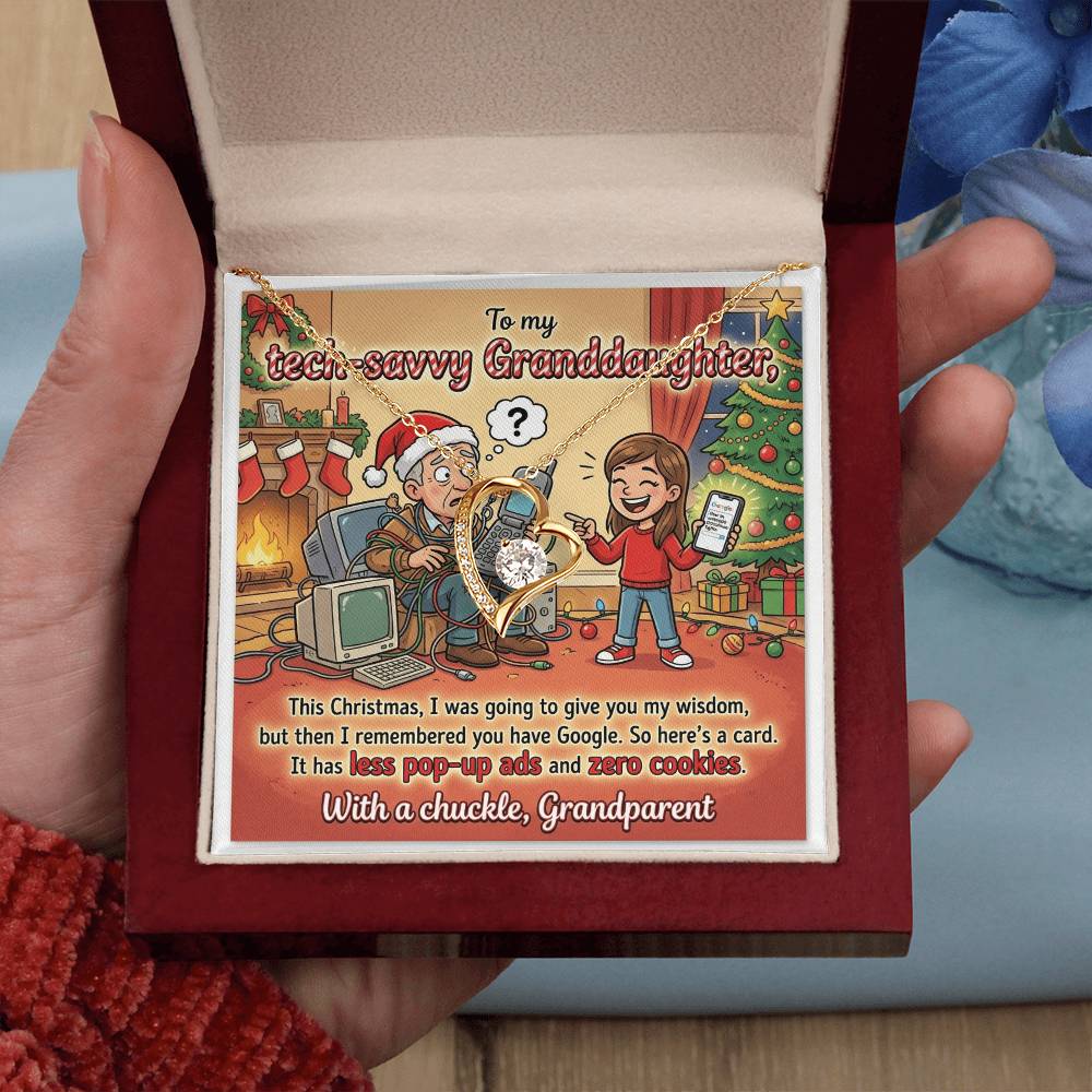 To My Granddaughter Necklace From Grandparent - Funny Christmas Gift, Humorous Tech-Savvy Granddaughter Xmas Present - Love Knot Necklace-LKN45469