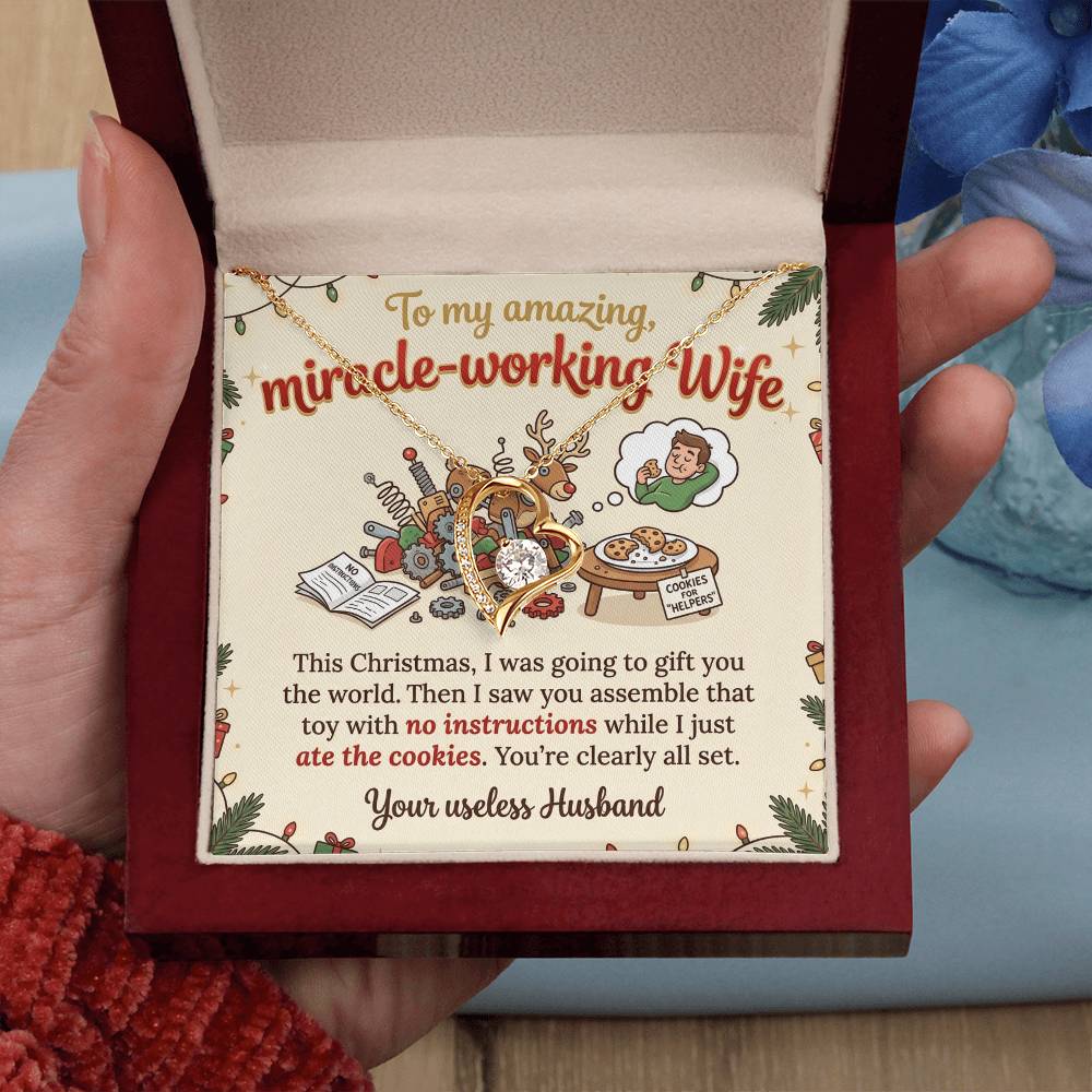 To My Wife Necklace From Husband, Funny Christmas Gift For Her, Miracle-Working Wife, Love Knot Necklace-LKN74647