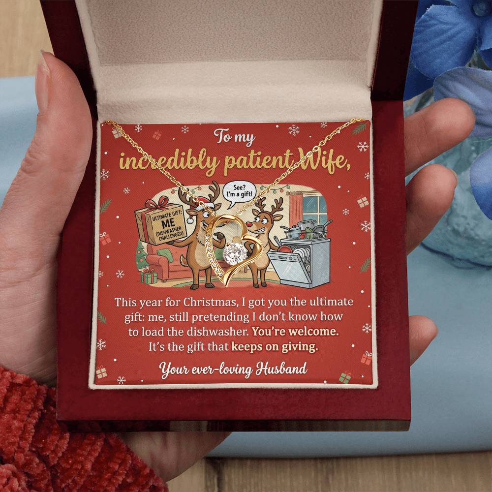 To My Wife Necklace From Husband, Funny Christmas Gift, Humorous Present for Incredibly Patient Wife - Love Knot Necklace-LKN23698