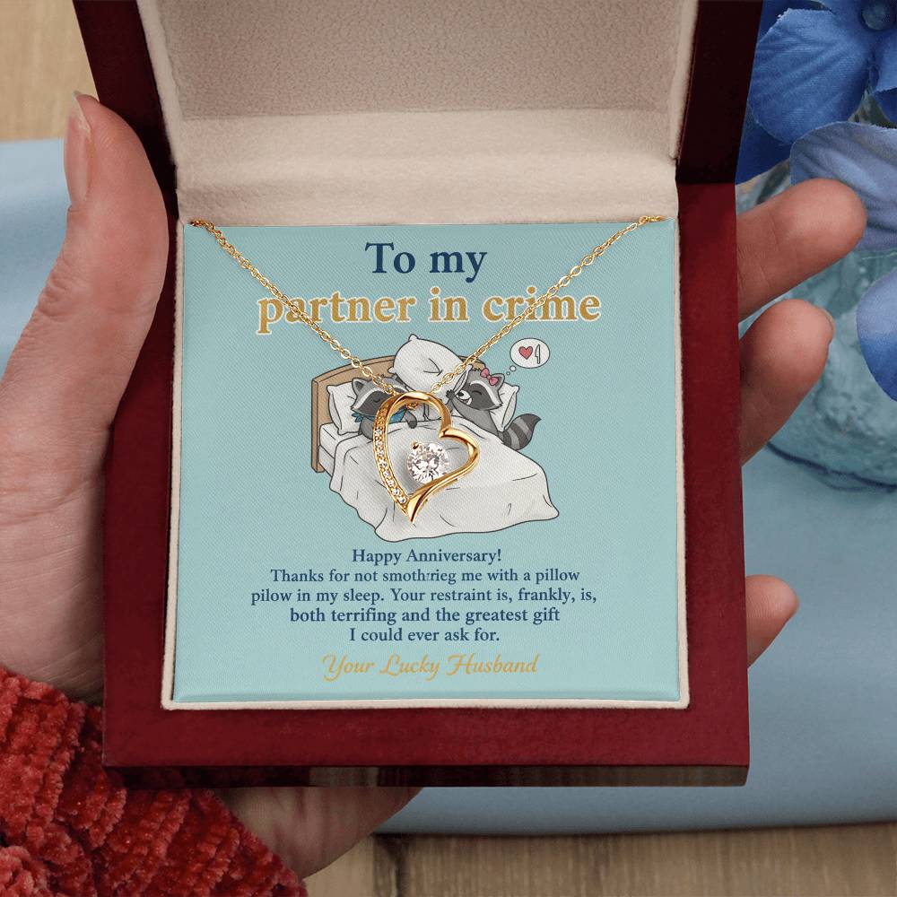 To My Partner in Crime Necklace From Husband - Funny Anniversary Gift for Wife, Love Knot Necklace-LKN48141