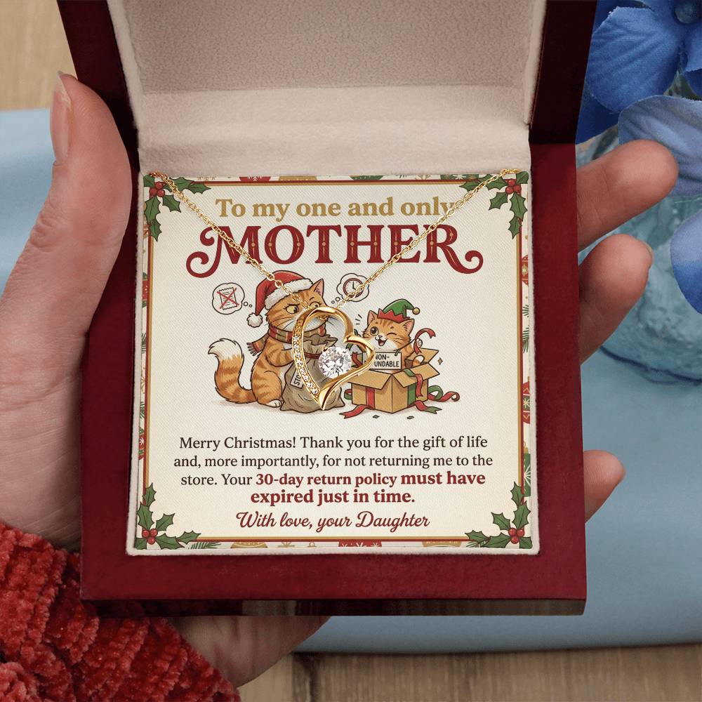 To My Mother Necklace From Daughter, Funny Christmas Gift for Mom, Birthday Present, 30-Day Return Policy Expired Joke, Love Knot Necklace-LKN84336