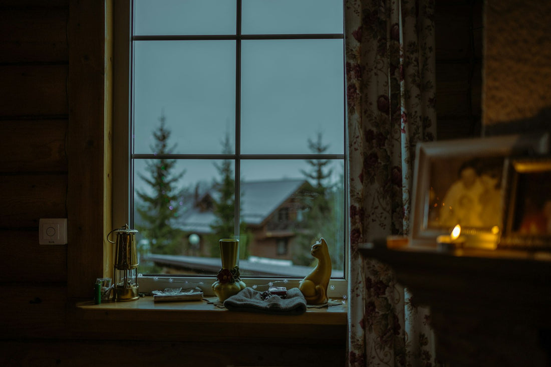Cozy window view on a quiet winter day, a calm space for grieving at Christmas
