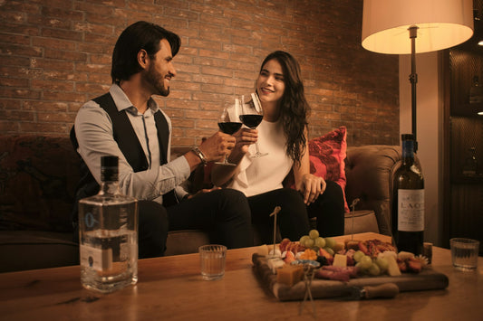 Couple toasting at an anniversary dinner