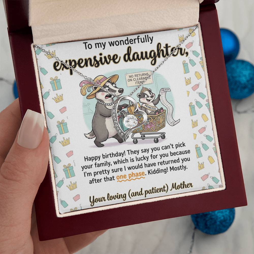 To My Daughter Necklace From Mother, Funny Happy Birthday Gift, Sentimental Gift for Daughter from Mom, Expensive Daughter, Love Knot Necklace-LKN83459