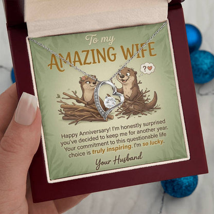 To My Wife Necklace From Husband, Funny Anniversary Gift For Her, I'm So Lucky - Love Knot Necklace-LKN13584