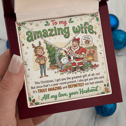 To My Wife Necklace From Husband, Funny Christmas Gift For Her, Xmas Gift For Amazing Wife, Love Knot Necklace-LKN90761