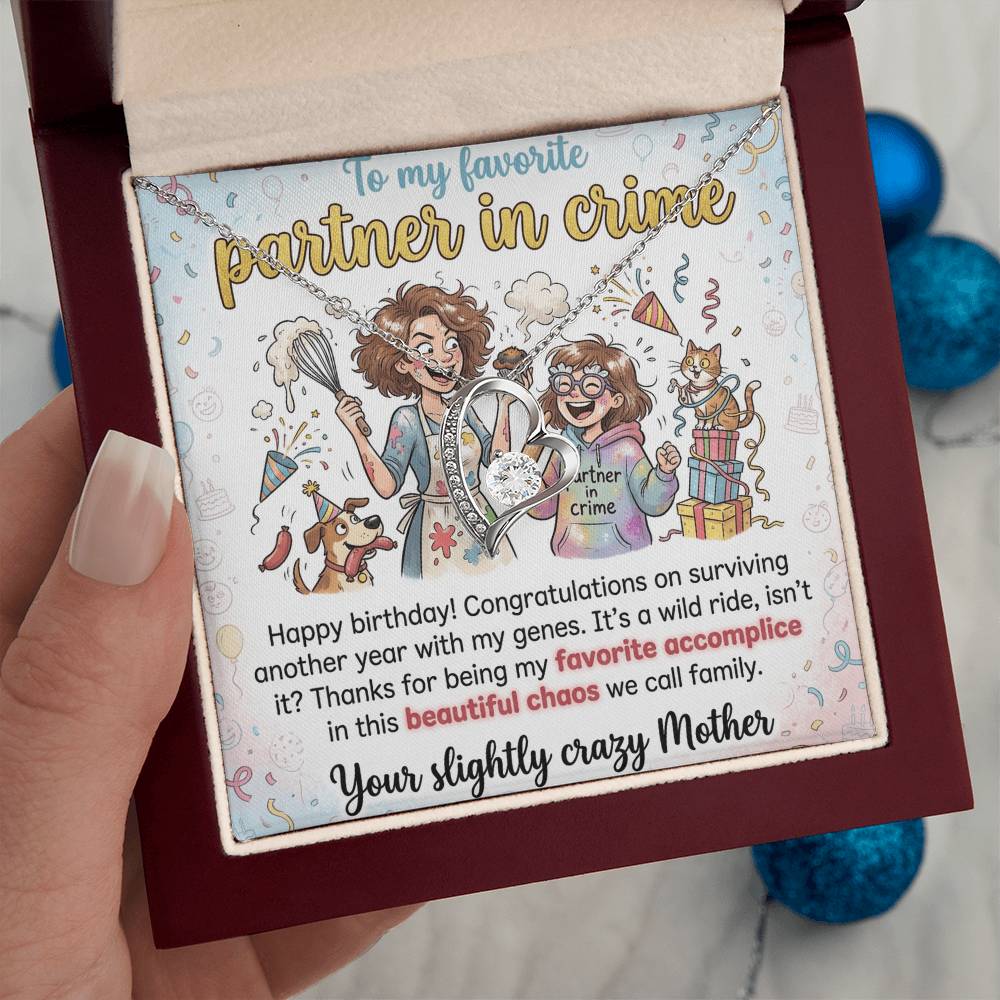 To My Daughter Necklace From Mom - Funny Birthday Gift, My Partner In Crime - Love Knot Necklace-LKN23675