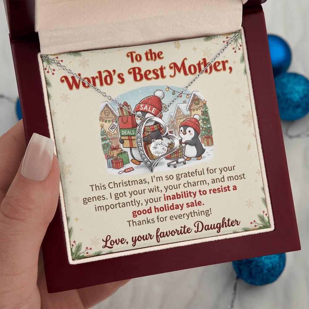 To My Mother Necklace From Daughter, Funny Christmas Gift For Mom, World's Best Mother, Birthday Gift Idea, Love Knot Necklace-LKN25516