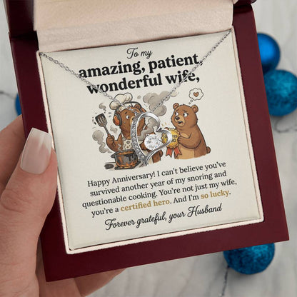 To My Wife Necklace From Husband, Funny Anniversary Gift, Certified Hero Wife Present, Love Knot Necklace-LKN59487