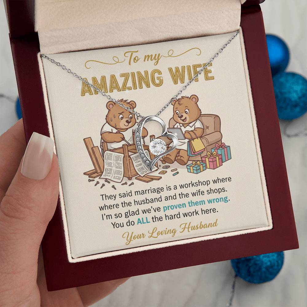 To My Wife Necklace From Husband, Funny Anniversary Gift, Birthday Gift Idea for Her, You Do All The Hard Work, Love Knot Necklace-LKN86738