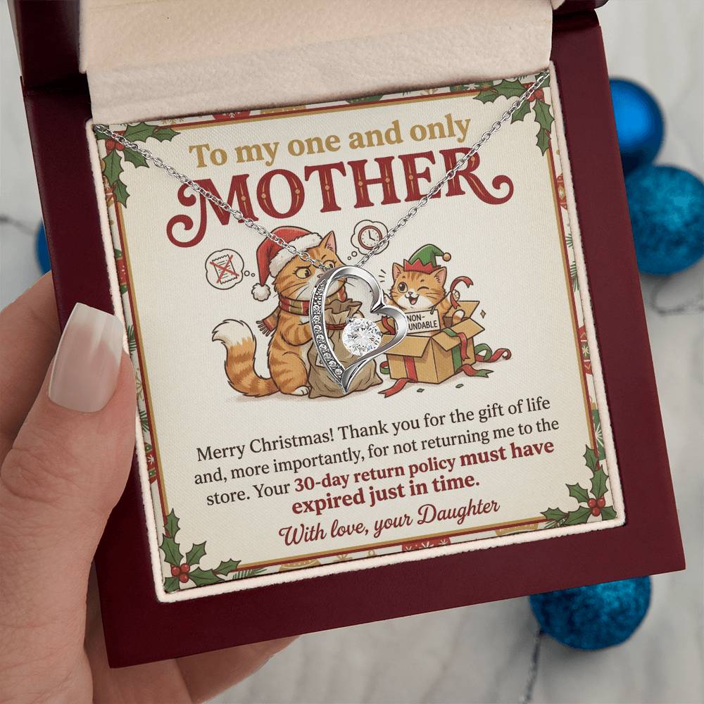 To My Mother Necklace From Daughter, Funny Christmas Gift for Mom, Birthday Present, 30-Day Return Policy Expired Joke, Love Knot Necklace-LKN84336