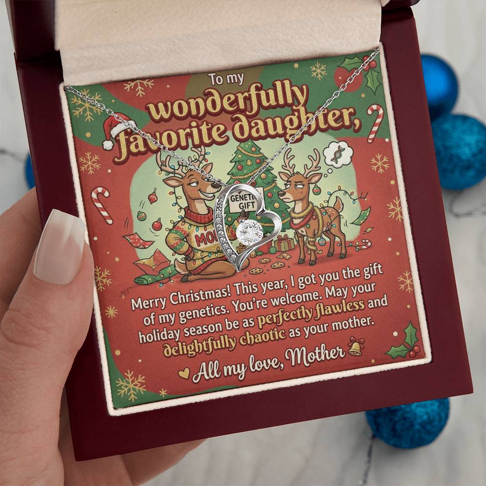 To My Daughter Necklace From Mother, Funny Christmas Gift, Holiday Gift for Daughter, Humorous Message Card, Love Knot Necklace-LKN64727