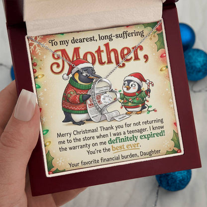 To My Mother Necklace From Daughter, Funny Christmas Gift For Mom, Birthday Present, Best Mom Ever Gift - Love Knot Necklace-LKN75077