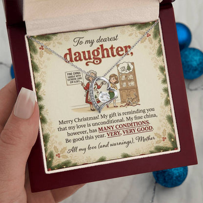 To My Daughter Necklace From Mother, Funny Christmas Gift for Daughter, Mother Daughter Holiday Gift - Love Knot Necklace-LKN91830