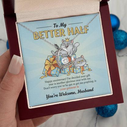 To My Husband Necklace From Wife, Funny Anniversary Gift for Him, Better Half Birthday Card - Love Knot Necklace-LKN85546