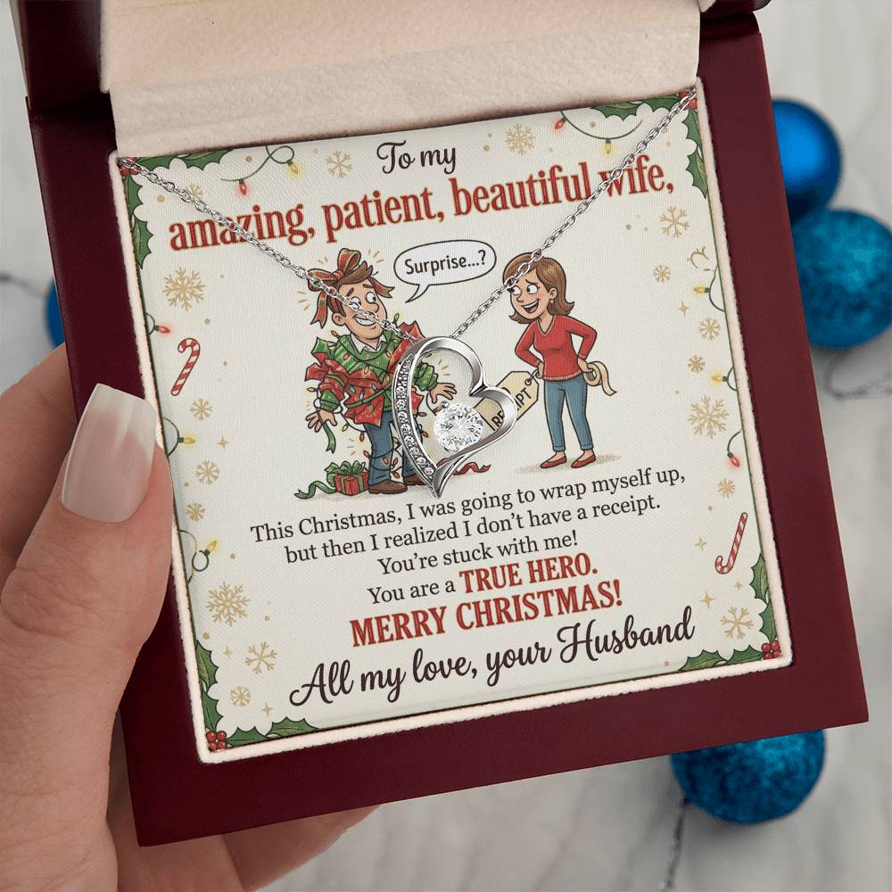 To My Wife Necklace From Husband, Funny Christmas Gift for Her, You're A True Hero, Merry Christmas Gift - Love Knot Necklace-LKN90217