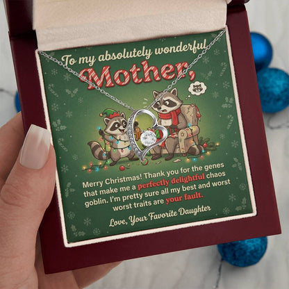 To My Mother Necklace From Daughter, Funny Christmas Gift, Xmas Present for Mom, Birthday Gift, Your Fault Chaos Goblin, Love Knot Necklace-LKN32129