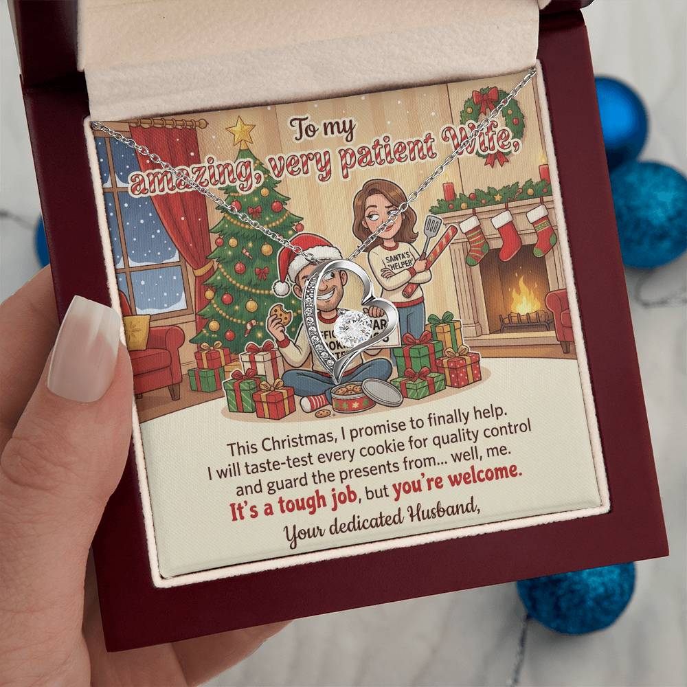 To My Wife Necklace From Husband, Funny Christmas Gift for Her, Holiday Present, Amazing Patient Wife Gift - Love Knot Necklace-LKN70058