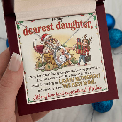 To My Dearest Daughter Necklace From Mother, Funny Christmas Gift, Humorous Xmas Present for Her, Future Success Gift, Love Knot Necklace-LKN56173