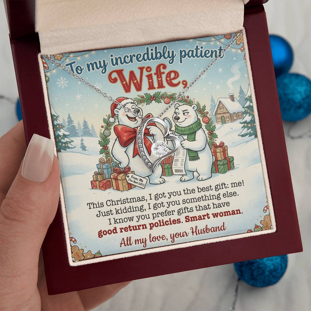 To My Wife Necklace From Husband, Funny Christmas Gift for Her, Incredibly Patient Wife, Holiday Jewelry - Love Knot Necklace-LKN77786