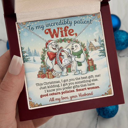 To My Wife Necklace From Husband, Funny Christmas Gift for Her, Incredibly Patient Wife, Holiday Jewelry - Love Knot Necklace-LKN77786