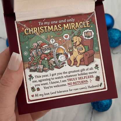 To My Christmas Miracle Necklace From Husband, Funny Christmas Gift for Wife, Romantic Holiday Jewelry, Love Knot Necklace-LKN65381
