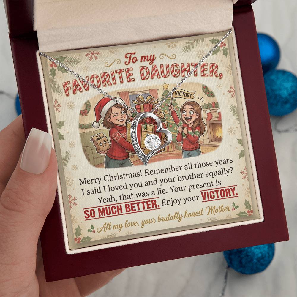 To My Daughter Necklace From Mother, Funny Christmas Gift For Favorite Daughter, Sibling Rivalry Gift - Love Knot Necklace-LKN41004