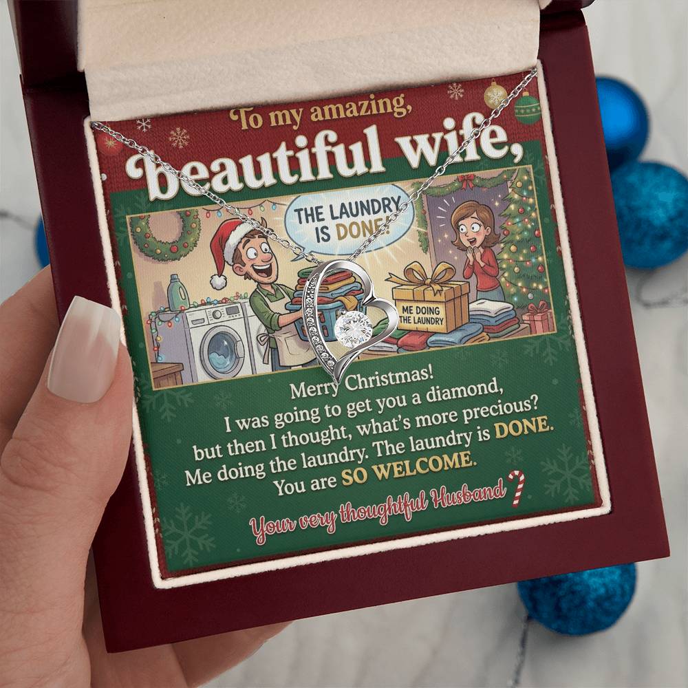 To My Wife Necklace From Husband, Funny Christmas Gift For Her, Holiday Present For Wife, Me Doing The Laundry, Love Knot Necklace-LKN50072