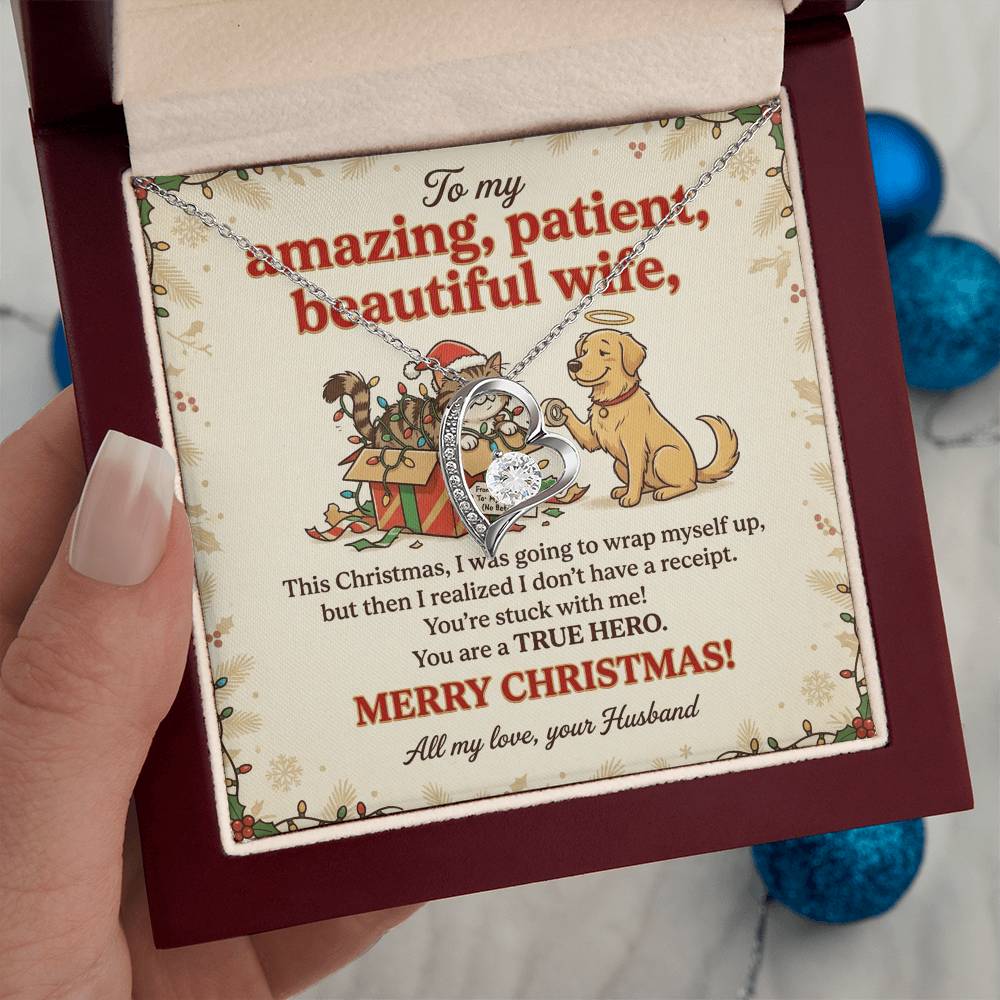 To My Wife Necklace From Husband, Funny Christmas Gift, Gift for Her, You are a True Hero, Love Knot Necklace-LKN13751