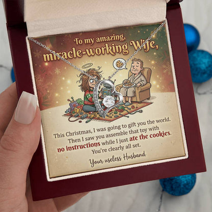 To My Wife Necklace From Husband, Funny Christmas Gift For Her, Miracle-Working Wife, Holiday Gift, Love Knot Necklace-LKN55827
