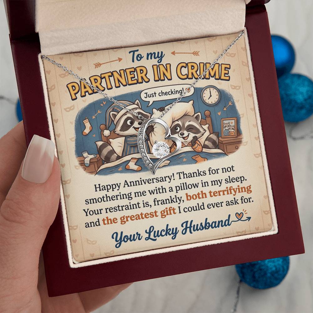 To My Partner In Crime Necklace From Husband, Funny Anniversary Gift for Wife, Romantic Husband to Wife Gift, Love Knot Necklace-LKN62891