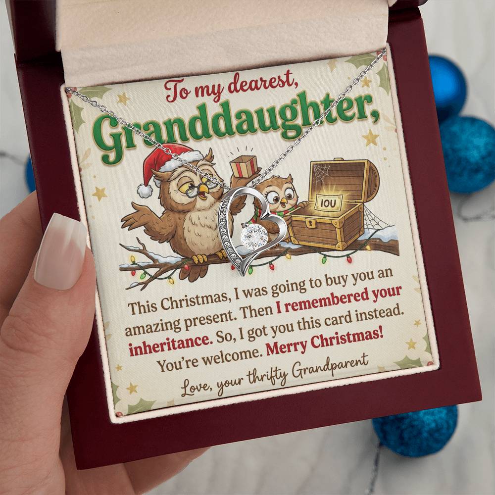 To My Granddaughter Necklace From Grandparent - Funny Christmas Gift, Thrifty Grandparent Inheritance Joke, Love Knot Necklace-LKN22401