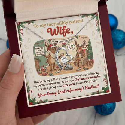 To My Wife Necklace From Husband, Funny Christmas Gift for My Patient Wife, Holiday Jewelry Gift, Love Knot Necklace-LKN82596