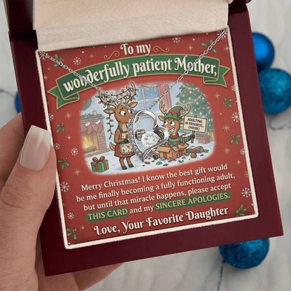 To My Mother Necklace From Daughter, Funny Christmas Gift for Mom, Adulting In Progress - Love Knot Necklace-LKN99492