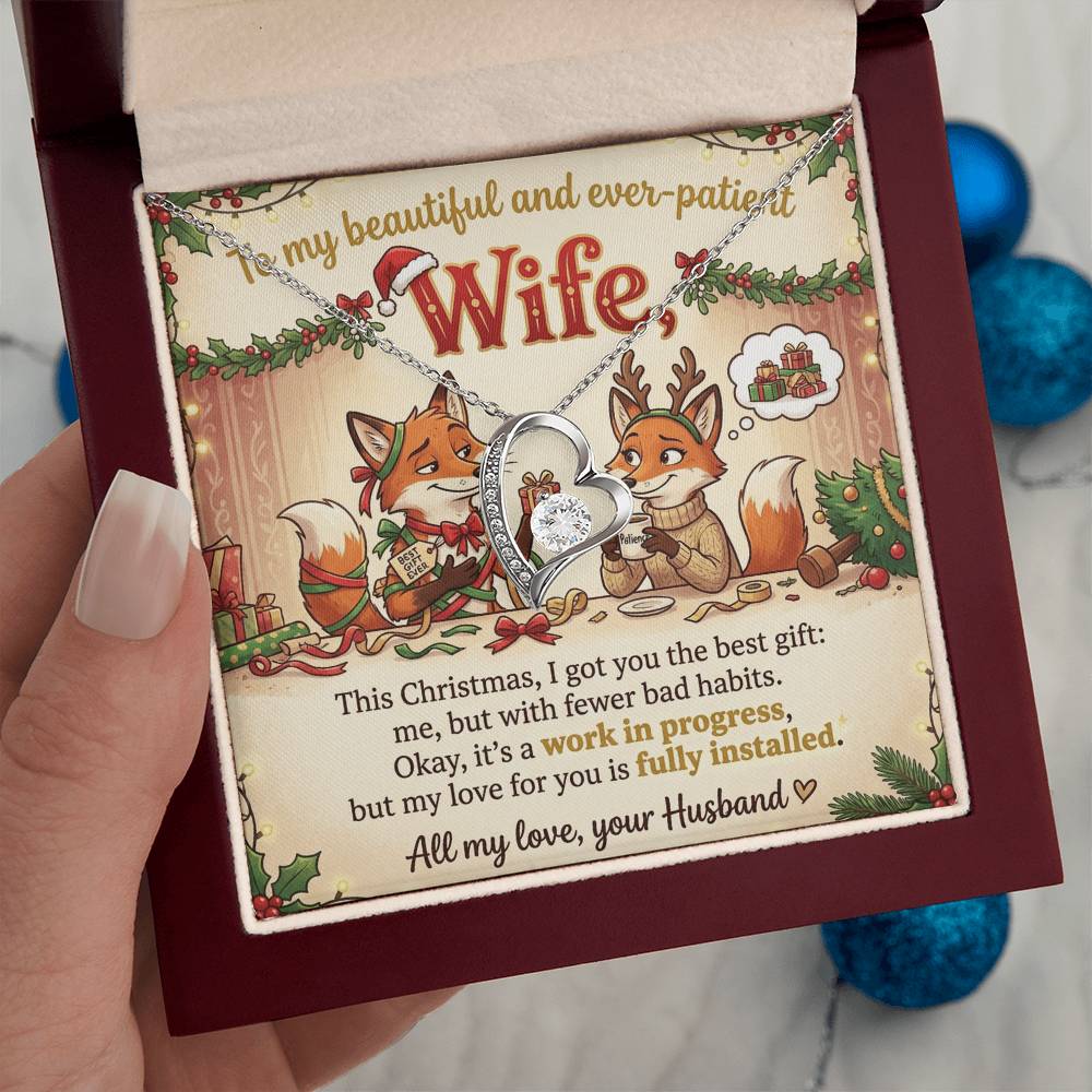 To My Wife Necklace From Husband, Funny Christmas Gift, Holiday Jewelry, Gift for Ever-Patient Wife - Love Knot Necklace-LKN16772