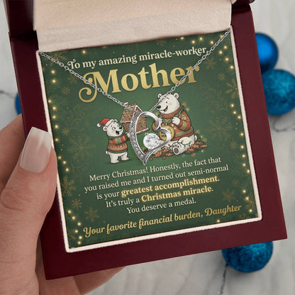 To My Mother Necklace From Daughter, Funny Christmas Gift For Mom, Miracle Worker, Love Knot Necklace-LKN32982