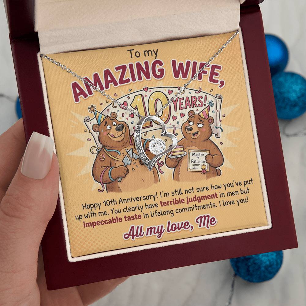 To My Wife Necklace From Husband, 10th Anniversary Gift for Her, Funny Romantic Message Card - Love Knot Necklace-LKN83800