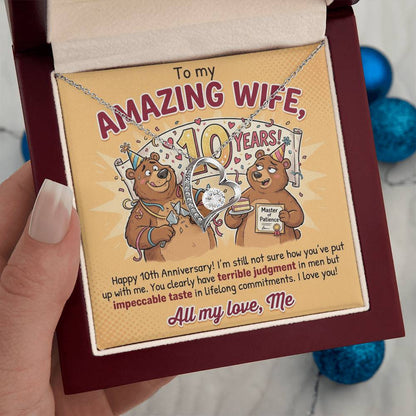 To My Wife Necklace From Husband, 10th Anniversary Gift for Her, Funny Romantic Message Card - Love Knot Necklace-LKN83800