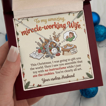 To My Wife Necklace From Husband, Funny Christmas Gift For Her, Miracle-Working Wife, Love Knot Necklace-LKN74647