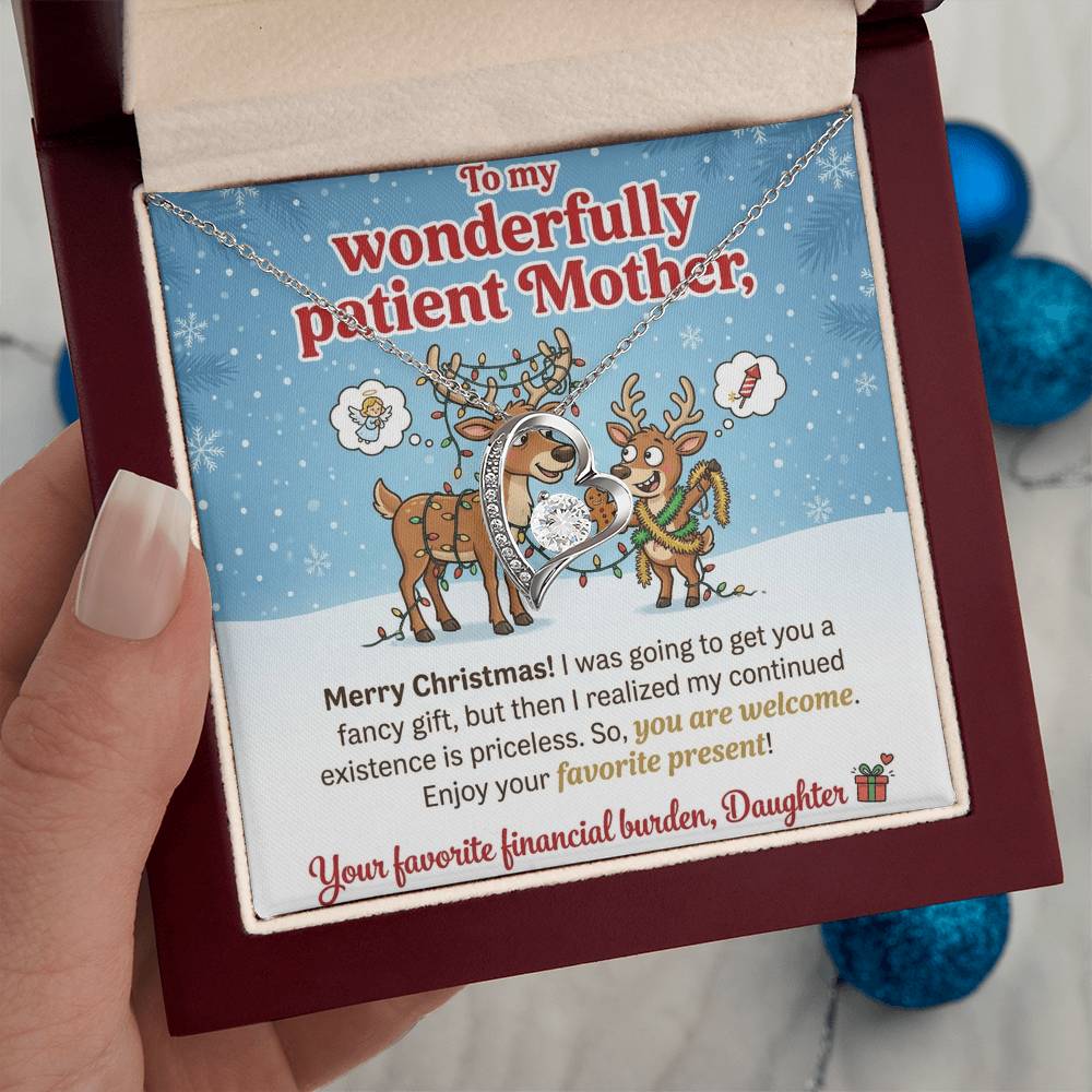 To My Mother Necklace From Daughter, Funny Christmas Gift For Mom, Holiday Present, Favorite Financial Burden - Love Knot Necklace-LKN97710