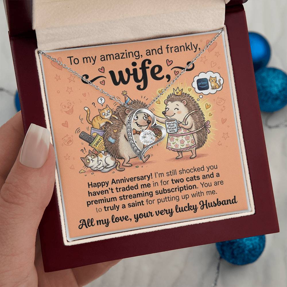 To My Wife Necklace From Husband, Happy Anniversary Gift for Wife, Funny Cat Themed Jewelry Gift, Love Knot Necklace-LKN90364