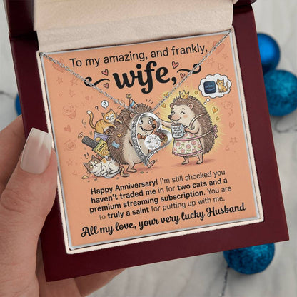 To My Wife Necklace From Husband, Happy Anniversary Gift for Wife, Funny Cat Themed Jewelry Gift, Love Knot Necklace-LKN90364