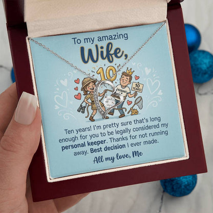 To My Wife Necklace From Husband, 10th Anniversary Gift, 10 Year Wedding Gift Idea for Her, Love Knot Necklace-LKN92076