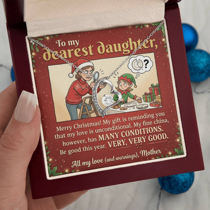 To My Daughter Necklace From Mother, Funny Christmas Gift, Unconditional Love, Holiday Present for Daughter - Love Knot Necklace-LKN99362