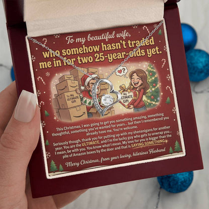 To My Wife Necklace From Husband, Funny Christmas Gift, Wife Birthday Gift, Romantic Anniversary Present - Love Knot Necklace-LKN54175