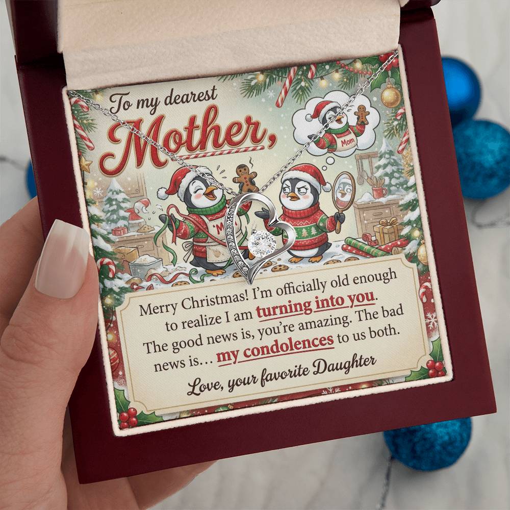 To My Mother Necklace From Daughter, Funny Christmas Gift For Mom, Mom Birthday Gift, Turning Into You - Love Knot Necklace-LKN95163